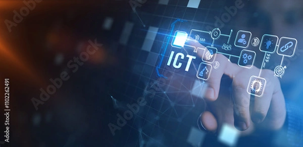 Fototapeta ICT Information communication technology internet concept on virtual screen.