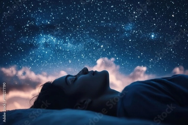 Fototapeta A person drifting into slumber under a sky full of stars