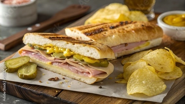 Obraz Classic Cuban Sandwich with Chips and Mustard