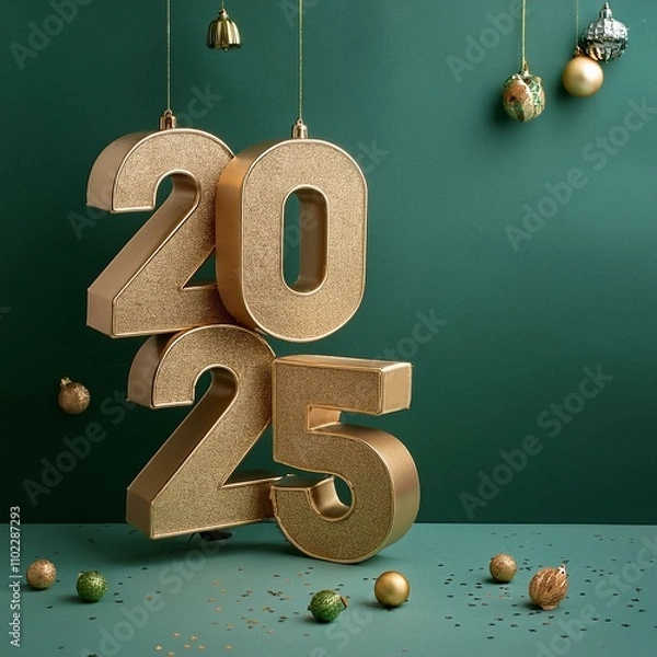 Fototapeta 3d text New Year 2025 gold realistic rendering New Year celebration