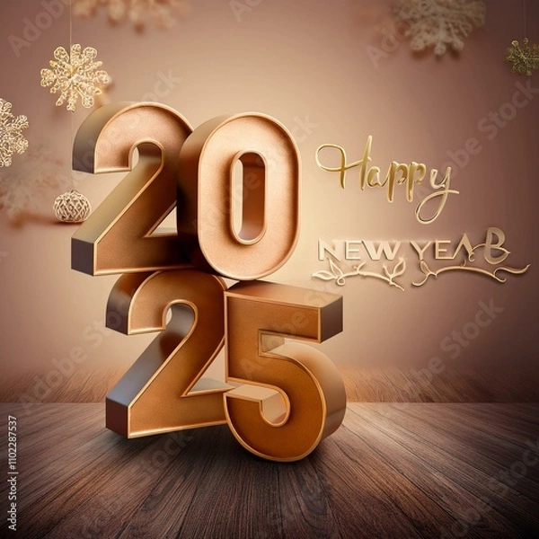 Fototapeta 3d text New Year 2025 gold realistic rendering New Year celebration