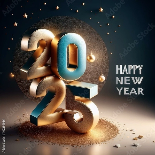 Fototapeta 3d text new year 2025 gold realistic rendering new year celebration