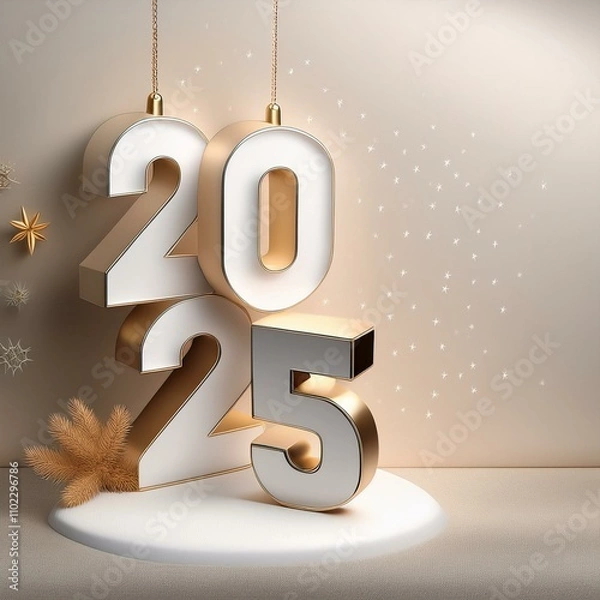 Fototapeta 3d text new year 2025 gold realistic rendering new year celebration