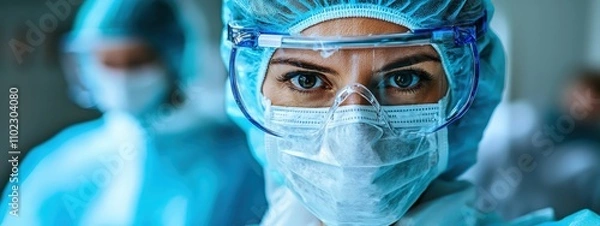 Fototapeta Close-up of virologist in laboratory. Selective focus