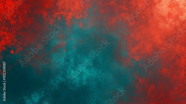 Obraz Teal and fiery red gradient background featuring a smooth neon color flow and subtle grainy textures, perfect for modern designs
