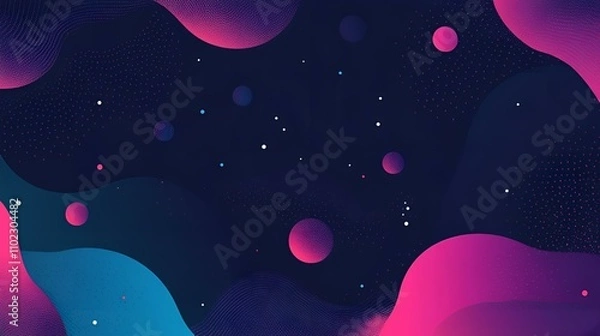 Obraz Vibrant teal and magenta gradient with glowing circular shapes and a grainy noise texture on a deep navy backdrop, ideal for modern headers or posters