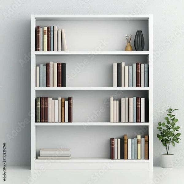 Fototapeta Modern Minimalist Bookshelf with Books and Decorative Items