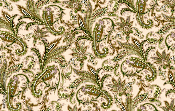 Obraz Seamless ethnic pattern of paisley and decorative floral branches. Indian motif.