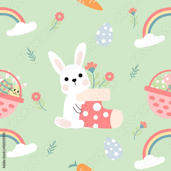 Fototapeta Seamless pattern with art design elements, and colorful Easter eggs.