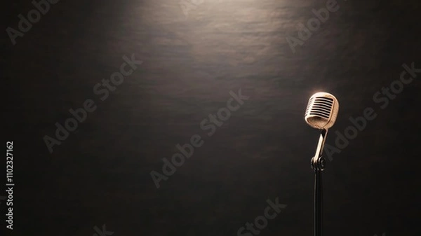 Obraz Golden Microphone on Stage Spotlight