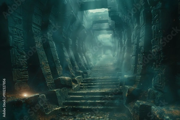 Fototapeta Underground ancient temple inside the ruins of Egyptian stone tombs. Pyramids of Egypt, inner chambers. 