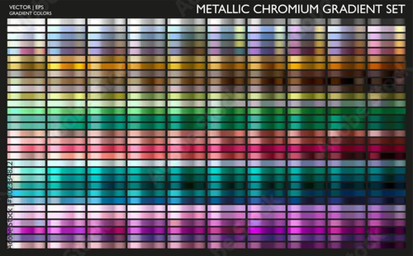 Obraz Metallic gold, silver, bronze colorful palette set. Metal gradient. Metallic collection. Color collection. Steel, iron, aluminium, tin. Holographic background. Chrome texture. Chromium polish effect.