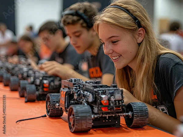 Obraz Young Girl Smiling at Robotics Competition