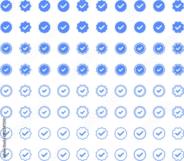 Fototapeta Blue checkmarks. Blue tick. Profile verification icon vector. Blue verified badge icon vector. Tick, check mark sign symbol of social media profile