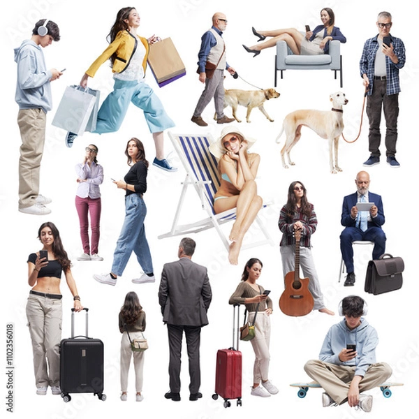 Fototapeta Diverse people collection of portraits on white background