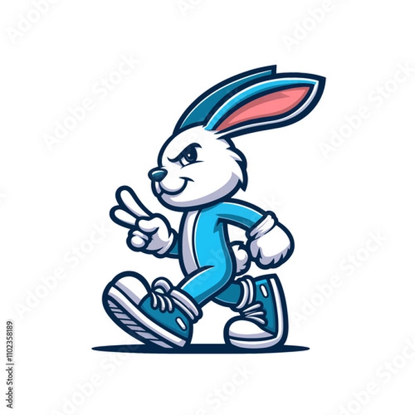 Obraz Rabbit bunny mascot walking. Modern Isolated vector illustration