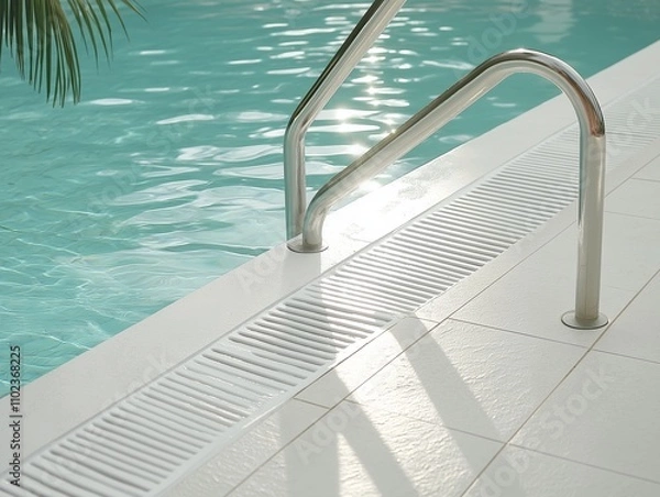 Fototapeta Relaxing afternoon by the pool modern home sunny environment close-up view