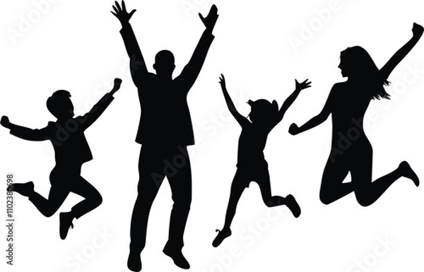 Fototapeta silhouettes of family person and people dancing vector illustrations 