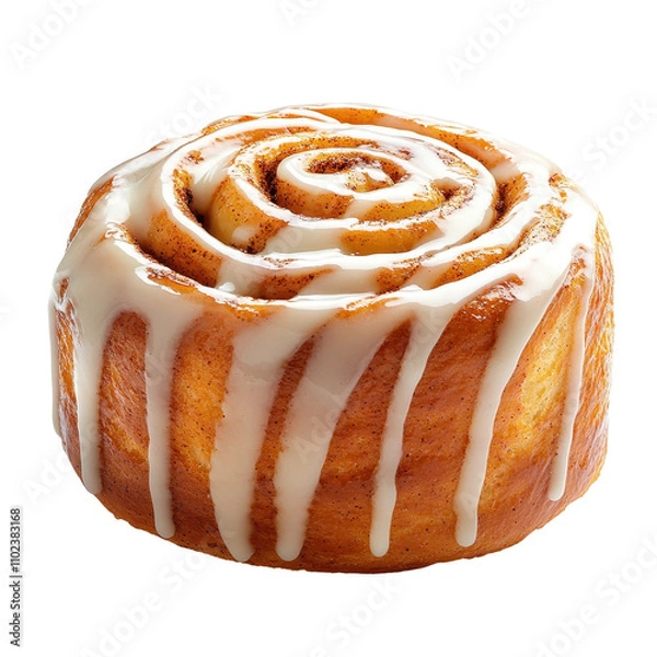 Fototapeta Delicious cinnamon roll with icing glaze. transparent background
