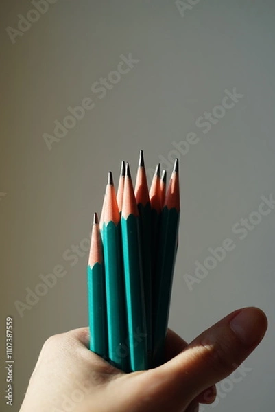 Obraz Green set of graphite pencils in hand