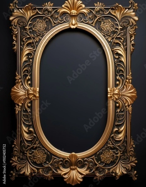 Fototapeta Ornate gold frame against a dark background.  Elegant and luxurious.