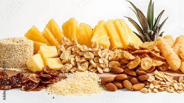 Fototapeta A Lavish Culinary Showcase of Gourmet Snacks Artfully Arranged on an Exquisite Wooden Board