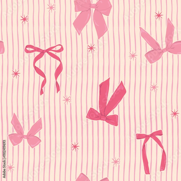 Fototapeta ribbons, bow, coquette, girly seamless pattern background, print, pattern, greeting card, banners, web, wrapping paper, fashion, fabric, textile, wallpaper, cover