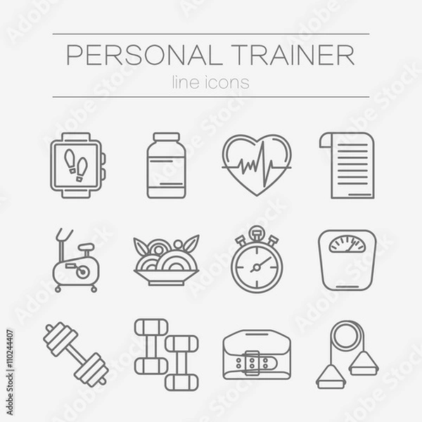 Obraz Vector set of line icons for personal trainer program.