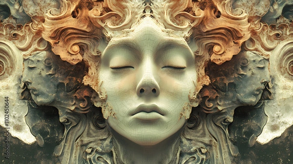 Fototapeta Intricate byzantine style illustration of ethereal faces. generative ai image. Archaic. Illustration