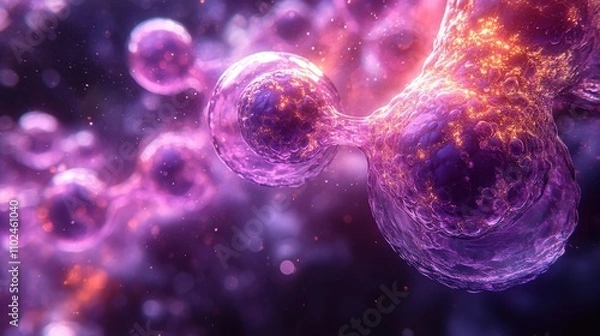 Fototapeta A bunch of purple spheres are floating in space. Generative AI