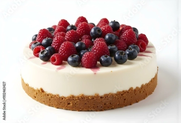 Fototapeta A cake with berries on top of it and a white background