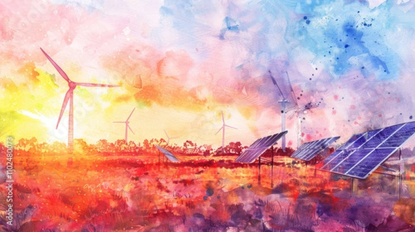 Fototapeta Fiery sunset sky with intense colors over an open landscape, blending shades of red, orange, and yellow, creating a dramatic, atmospheric scene