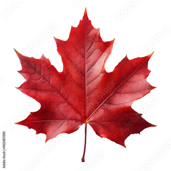 Fototapeta Vibrant Red Maple Leaf Isolated on a Transparent Background, Highlighting Its Rich Color and Natural Beauty, Perfect for Autumn and Nature Themed Designs