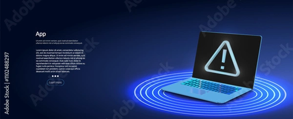 Obraz Computer screen displays warning icon indicating an error in the application during software usage process.