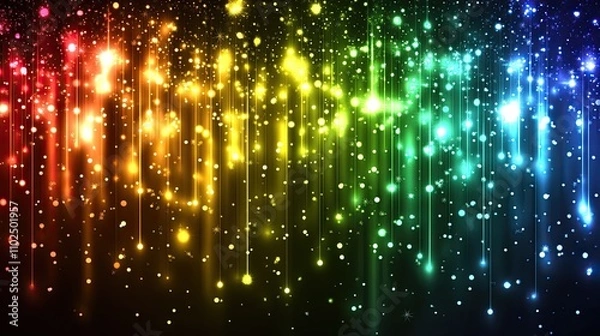 Obraz Vibrant rainbow sparkles falling on dark background.