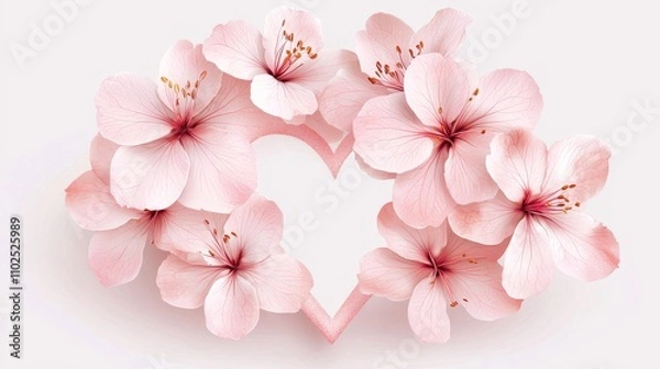 Obraz Cluster of flowers with heart-shaped leaves, soft romantic tones, vector style, isolated white background