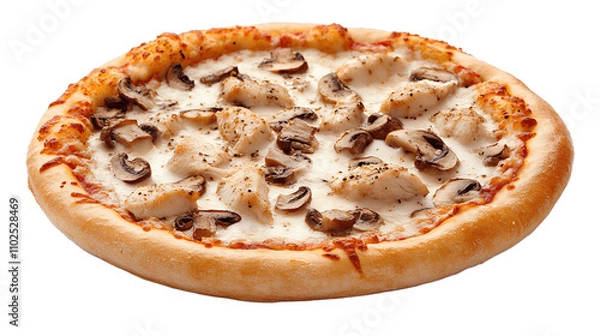 Fototapeta Chicken Fillet and Mushroom Pizza with Mozzarella on Transparent Background