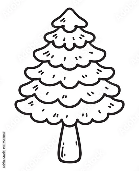 Obraz Tree, conifer, spruce, logo, Line art drawing. Coloring page. vector black white contour simple illustration of tree.