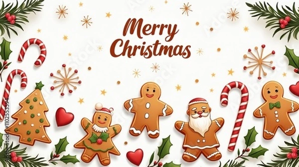 Fototapeta Christmas card with gingerbread cookies and festive decorations