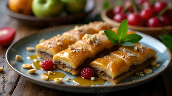 Fototapeta Delicious Baklava with Nuts and Honey