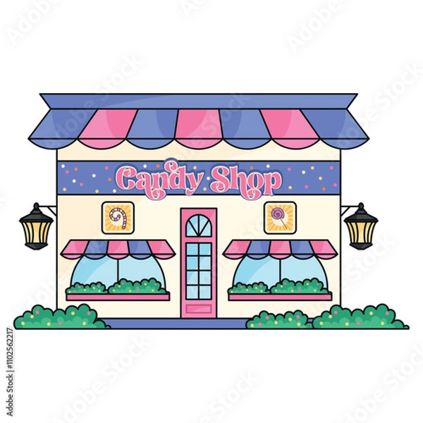 Obraz Colorful candy shop facade with decorations, Vector