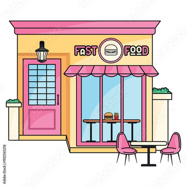 Obraz Fast food restaurant with outdoor seating, Vector