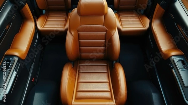 Fototapeta Luxurious Leather Interior of a Modern Car with Stylish Design