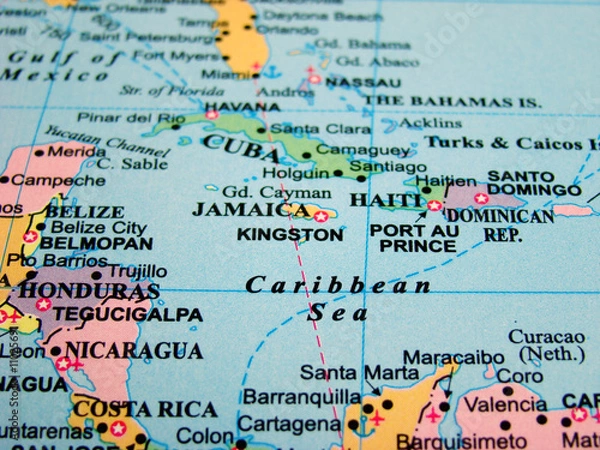 Obraz Mapa Morza Karaibskiego