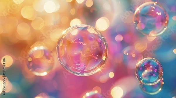 Obraz Colorful soap bubbles floating on a vibrant bokeh background. (2)