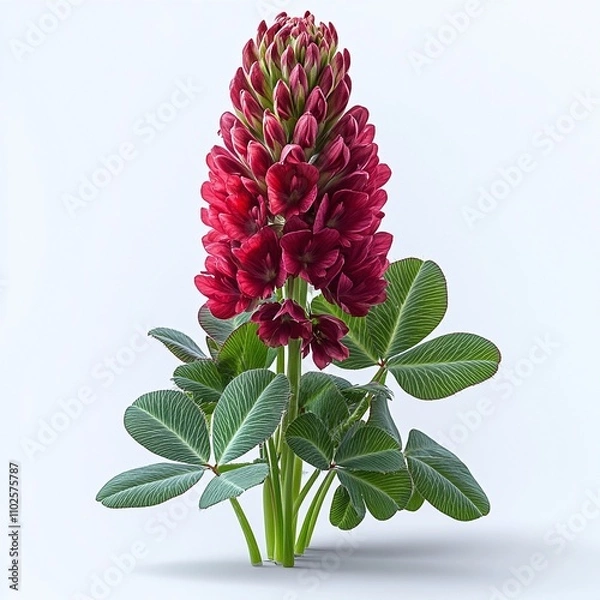 Fototapeta Crimson Clover with Cone-Shaped Bloom on White Background