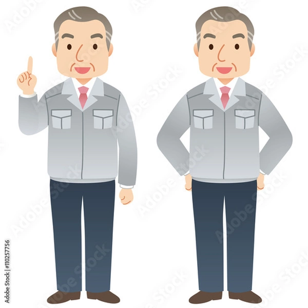 Fototapeta 作業着の中年男性　社長　表情ポーズ