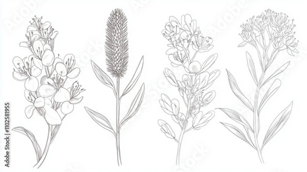 Fototapeta Hand drawn illustration of Native Australian Flora on a White or Clear Surface PNG Transparent Background