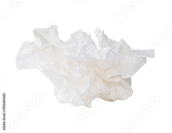 Fototapeta Side view of screwed or crumpled white tissue paper ball isolated on white background with clipping path