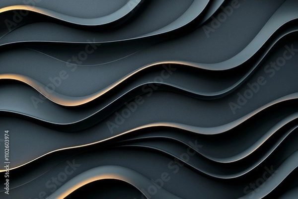 Obraz A series of black and gold waves that appear to be made of paper